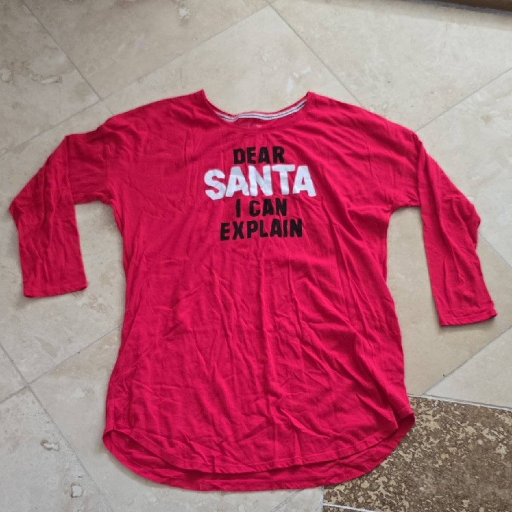 Victoria's Secret Red Long Sleeve  Tee - Santa Design SZ LARGE